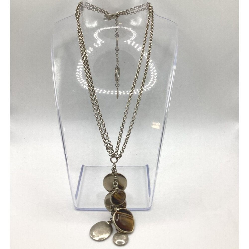 Ellen Tracy  Cascading Tiger Eye Charms On Multistrand Chain Necklace-Signed